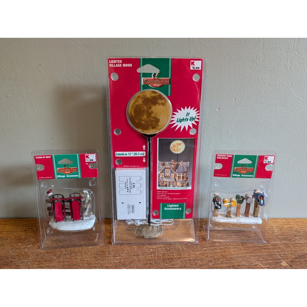 Vintage Lemax Coventry Cove Lighted Village Moon Sleds at Rest Mailboxes Set